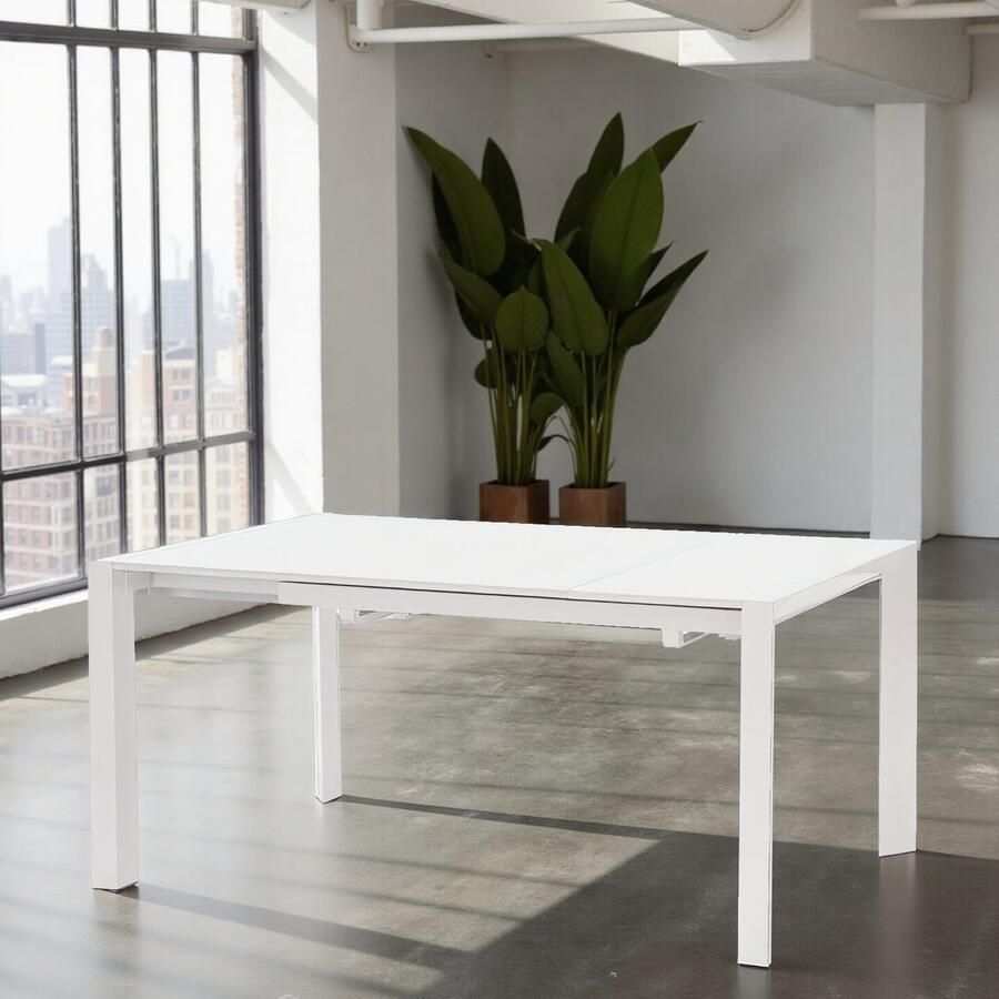 Ganeey Saumont Luxe Uitschuifbare Eettafel – 130-210 250 x 80 x 76 cm – Rechthoekig – Houtfineer & Stalen Frame – Wit – 8-10 Personen – Moderne Design Tafel
