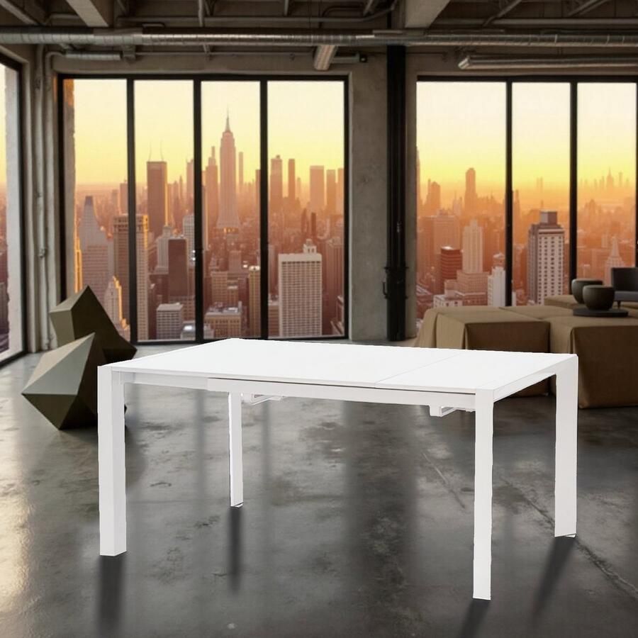 Ganeey Saumont Luxe Uitschuifbare Eettafel – Wit Houtfineer met Stalen Frame – Moderne Rechthoekige Tafel 130–250 cm – 8-10 Personen