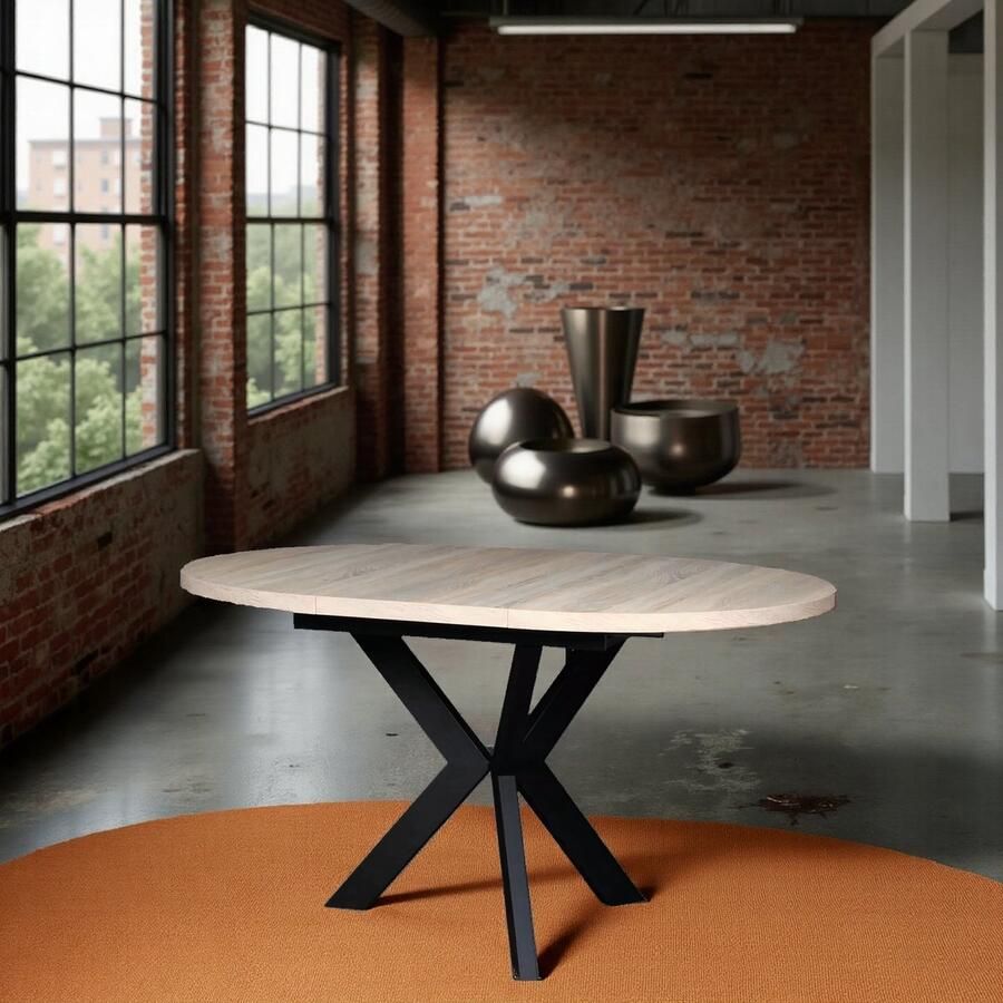 Ganeey Sievoz Luxe Ronde Uitschuifbare Eettafel – Sonoma Houtfineer & Metaal – 100-138 cm – Voor 4 Personen – Stijlvolle Design Eettafel