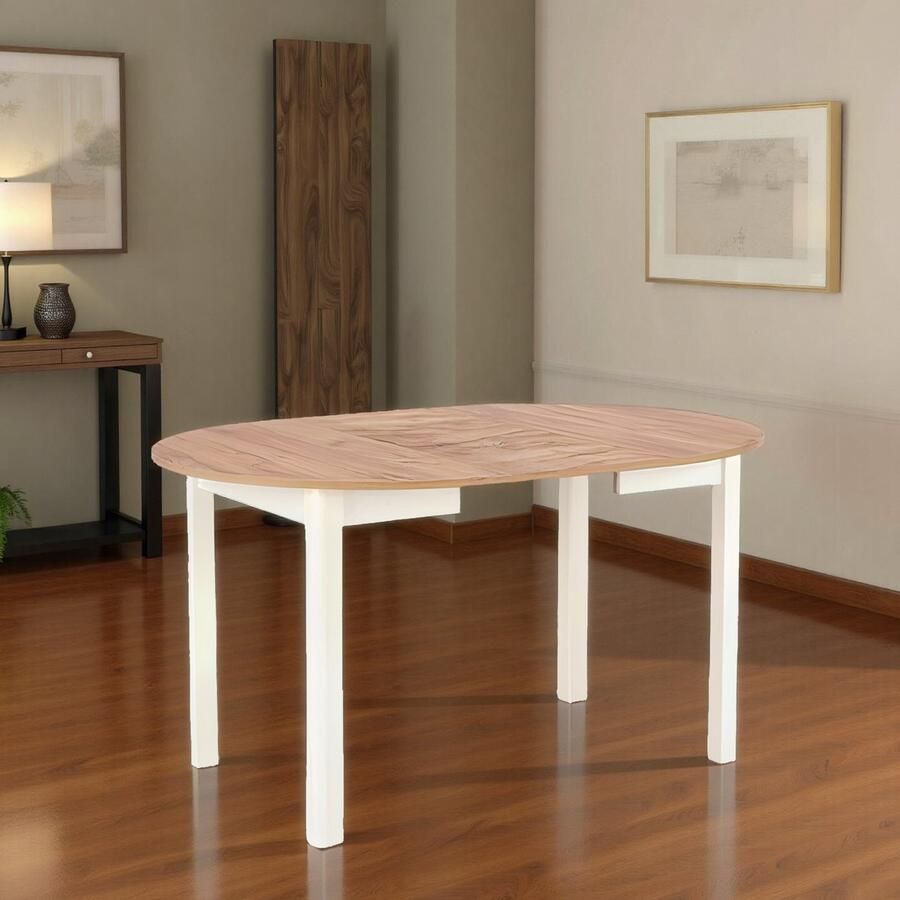 Ganeey Thèbe Luxe Ronde Uitschuifbare Eettafel – Houtskleur – 6 Persoons – Modern Design – Hout met Fineer – Rond Tafelblad – Stijlvolle Eettafel voor Woonkamer & Keuken