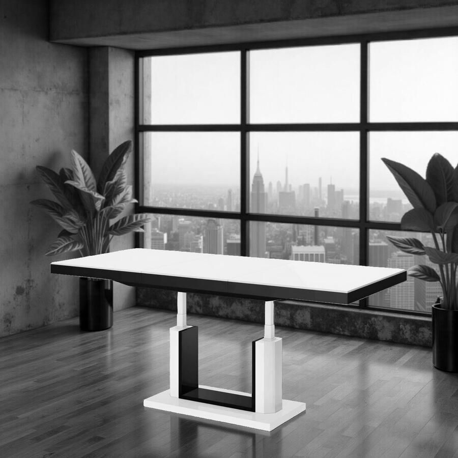 Ganeey Transformerende Uitschuifbare Salontafel tot Eettafel – Wit Hoogglans – Stijlvol en Praktisch – 120-170x75x56-76 cm