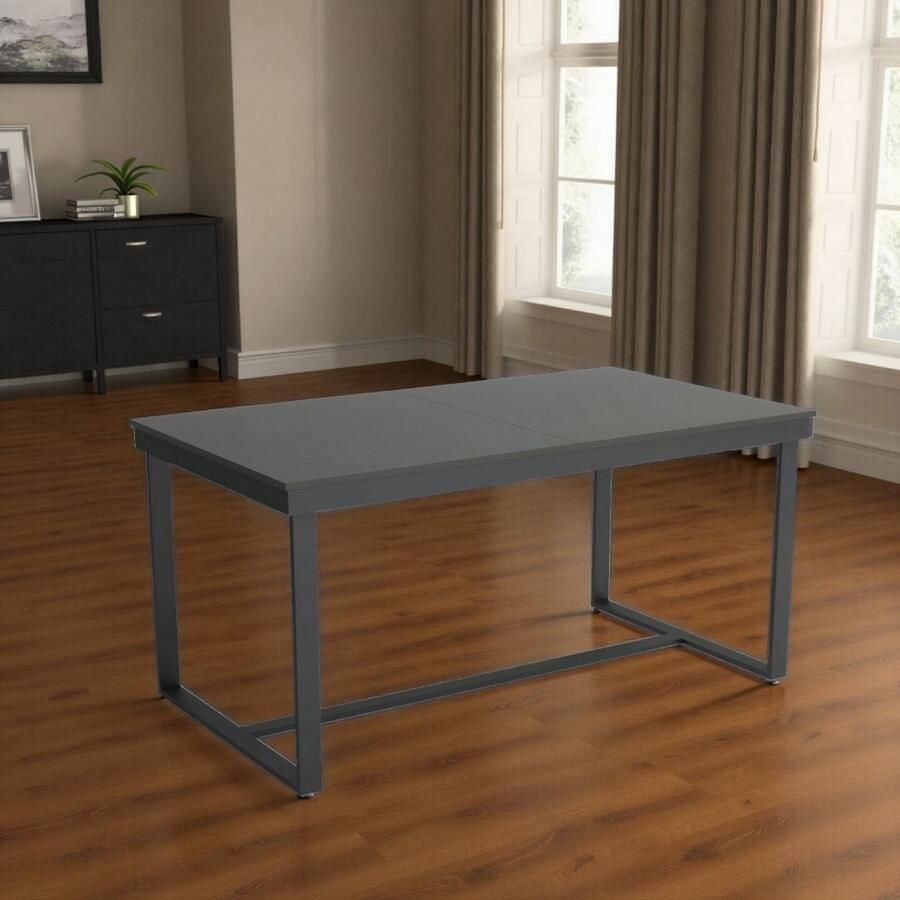 Ganeey Uitschuifbare Eettafel Betonlook – Industriële Rechthoekige Tafel – 120-280 cm – 4-12 Personen – Hout & Metaal – Modern & Stevig Design