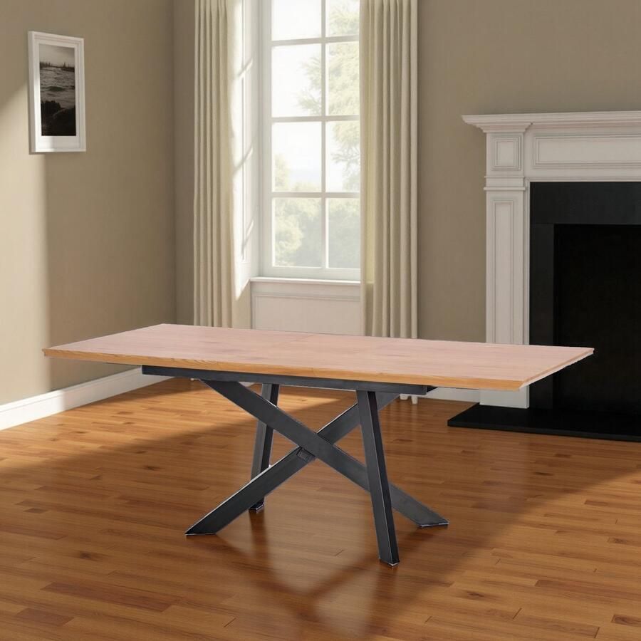 Ganeey Uitschuifbare Eettafel Houtskleur – Industrieel Design – Houten Eettafel met Stalen Frame – Geschikt voor 8-10 Personen – 160-200 180-240 x 90 cm – Modern & Duurzaam