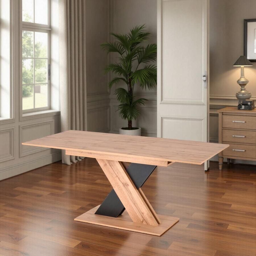 Ganeey Uitschuifbare Eettafel Mansencôme – Wotan Eiken – Rechthoekige Design Tafel voor 6 Personen – Robuust Hout & Fineer – Eettafel Verlengbaar 130-175 cm