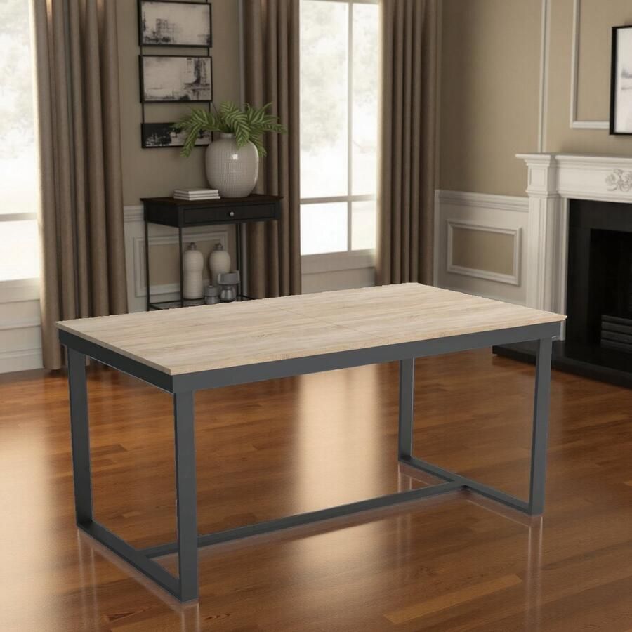 Ganeey Uitschuifbare Eettafel Sonoma – Robuuste Houten Tafel met Metaalonderstel – Eetkamer- & Keukentafel voor 4 tot 12 Personen – Modern Design