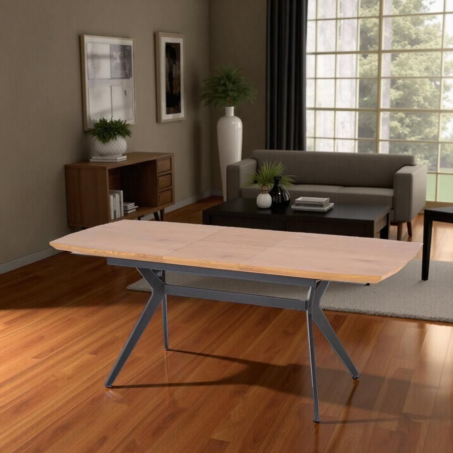 Ganeey Verona Uitschuifbare Eettafel – Houtskleur – Rechthoekig – 6 Personen – Stijlvolle & Robuuste Stalen Onderstel – Eenvoudig te Monteren