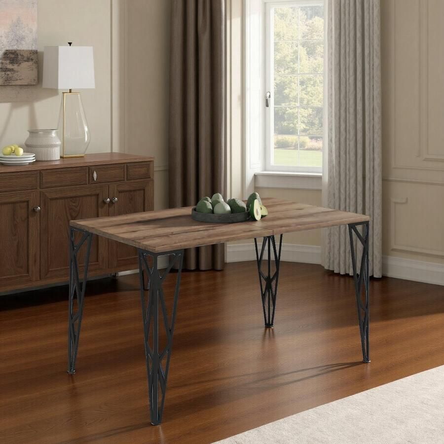 Ganeey Verstelbare Uitschuifbare Eettafel Donker Eiken – Rechthoekige Tafel voor 8 Personen – Stijlvol & Robuust – Eettafel Hout Fineer met Zwart Onderstel zaneey