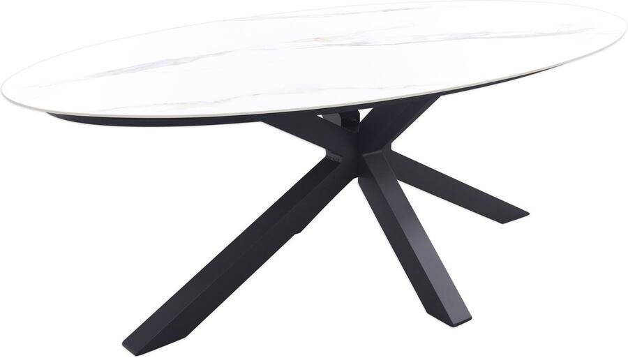 Garden Impressions Scotland ovale tuintafel Centostone 220 x 115 cm. Marmerlook wit