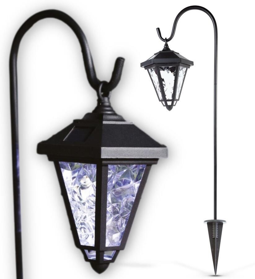 Garden Of Eden Landelijke Tuinlantaarn LED Solar op Prikspot 80 cm Hoog Tuinverlichting Sfeerverlichting Zwart Windlicht Lantaarn op Zonne-Energie 1 stuk Hangende Lamp voor Buiten op Standaard