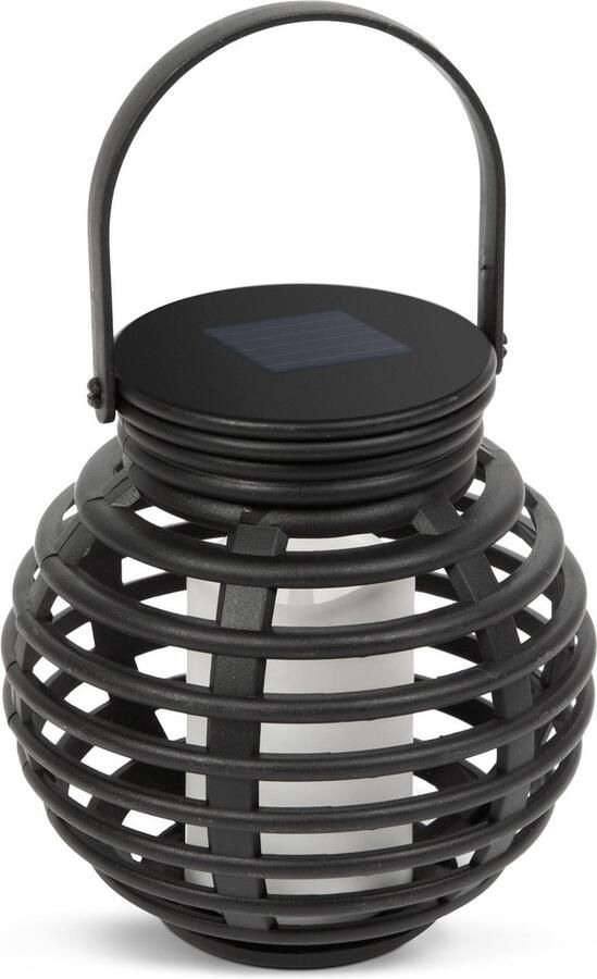 Garden Of Eden Tuin Lantaarn met LED Kaars Solar Tuinverlichting Sfeerverlichting Zwart Windlicht op Zonne-Energie 1 stuk Tafellamp voor Binnen en Buiten met Vlameffect