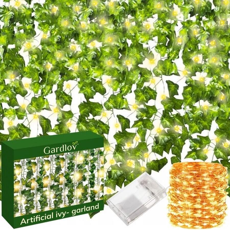Gardlov Klimop slinger met Led Verlichting- LED Fairy lights 12 Stuks Klimop slinger met LED lichtjes 600 Led Lichtjes 25 Meter Kuntsplant