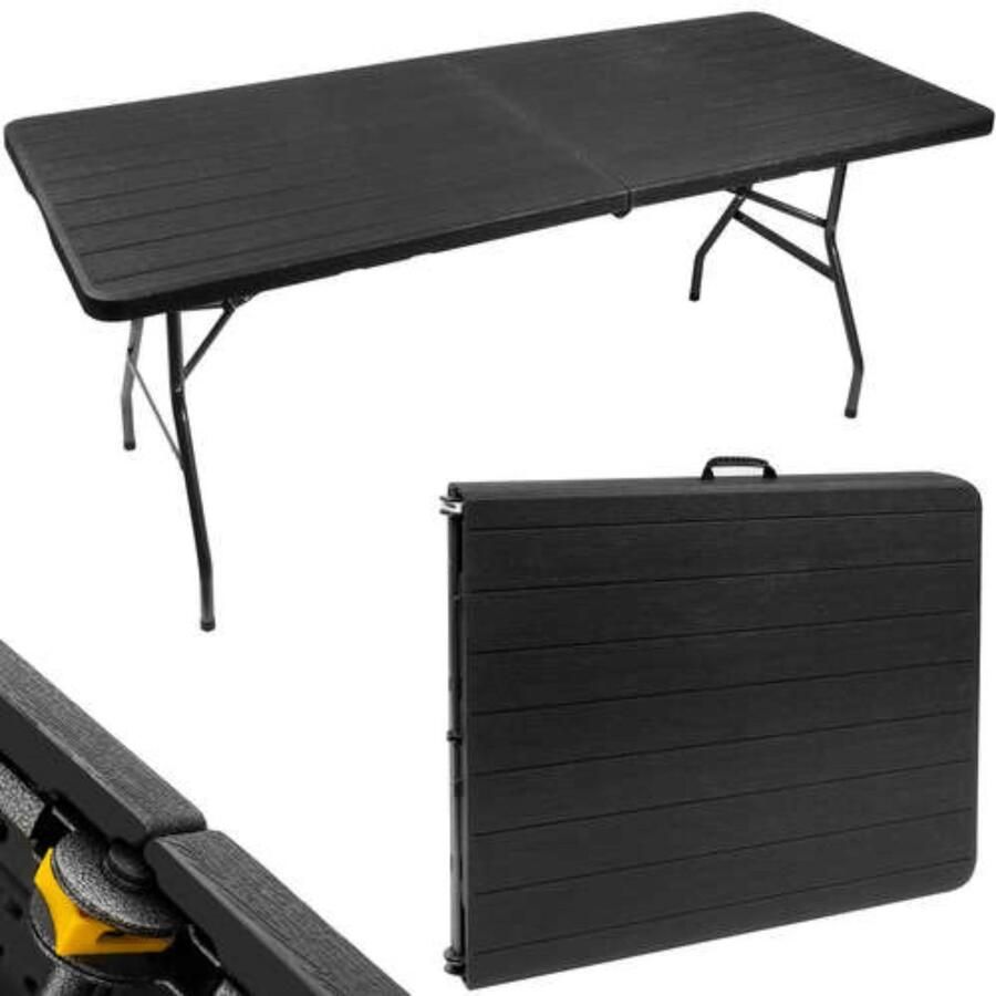Gardlov Opvouwbare Tuintafel 180 cm Zwart HDPE Tafelblad Gepoedercoat Staal