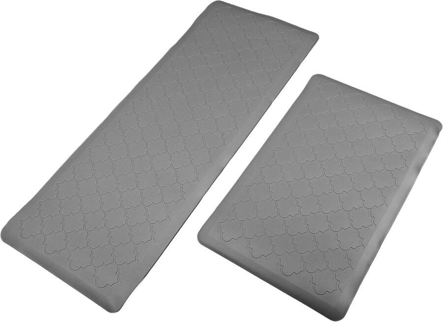 GARRYFIZH 2er-Set Keukenloper (44x75 cm + 44x120 cm) Wasbaar Rutschfest Olie- en Waterdichte PVC Gummirug Anti-vermoeidheid Ideaal voor Keuken Eetkamer en Gang (Lichtgrijs)