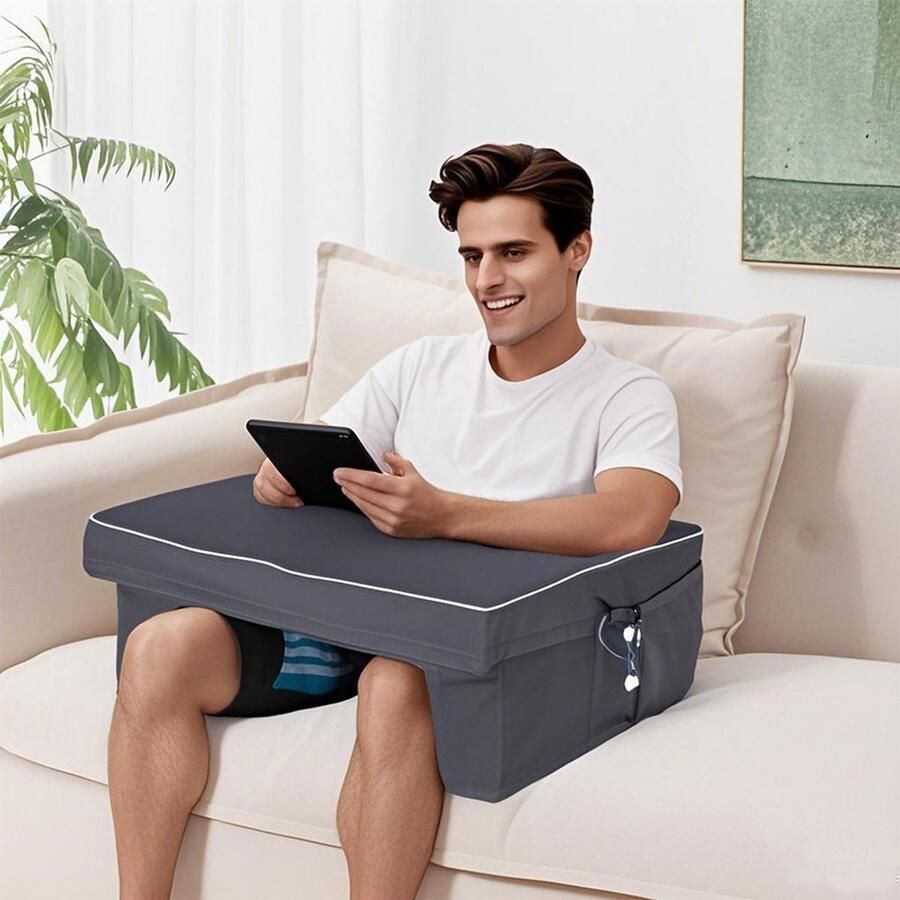 GARRYFIZH Ergonomisch Lees- en Gamingkussen met Armsteunen – Groot Schootkussen van Memory Foam met Afneembare Wasbare Hoes – Rugsteunkussen voor Bed & Bank – Comfortabel voor Volwassenen & Kinderen – Donkergrijs