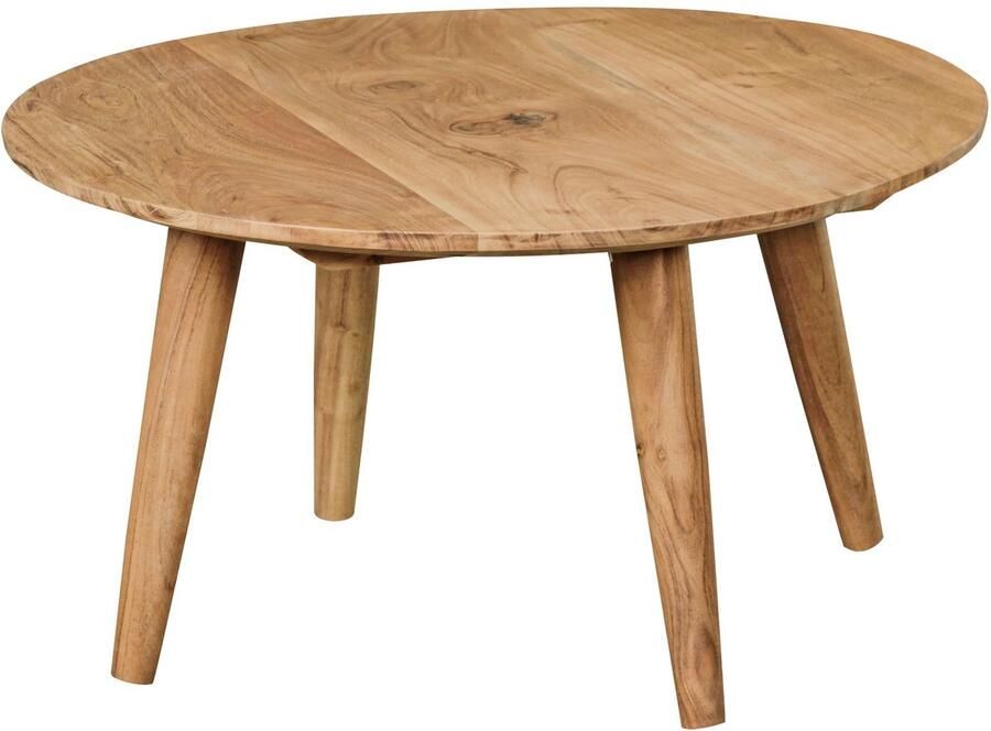 Wohnling salontafel Massief houten acacia | Woonkamer tafel Rond Ø75 x 40 cm | Tafel met 4 poten in landelijke stijl