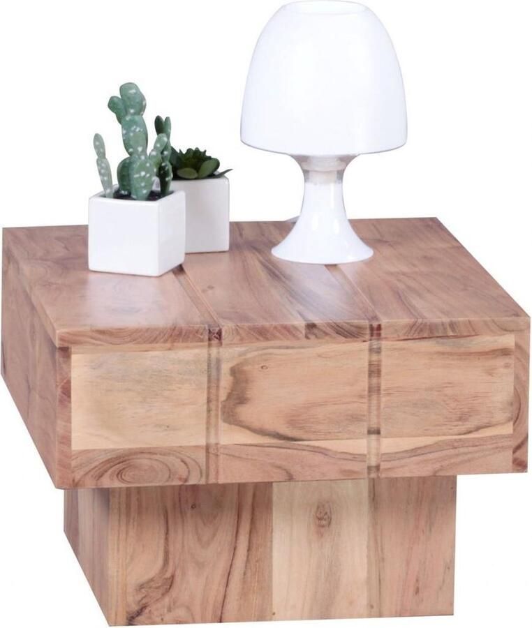 Wohnling bijzettafel massief hout acacia woonkamertafel 44 x 44 x 30 cm salontafel massief landhuis kubus vierkant