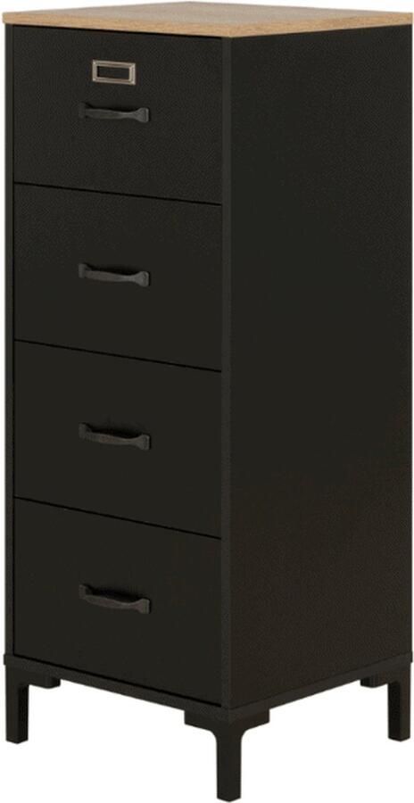 Gautier Manchester Smalle Ladekast Zwart Eiken Look