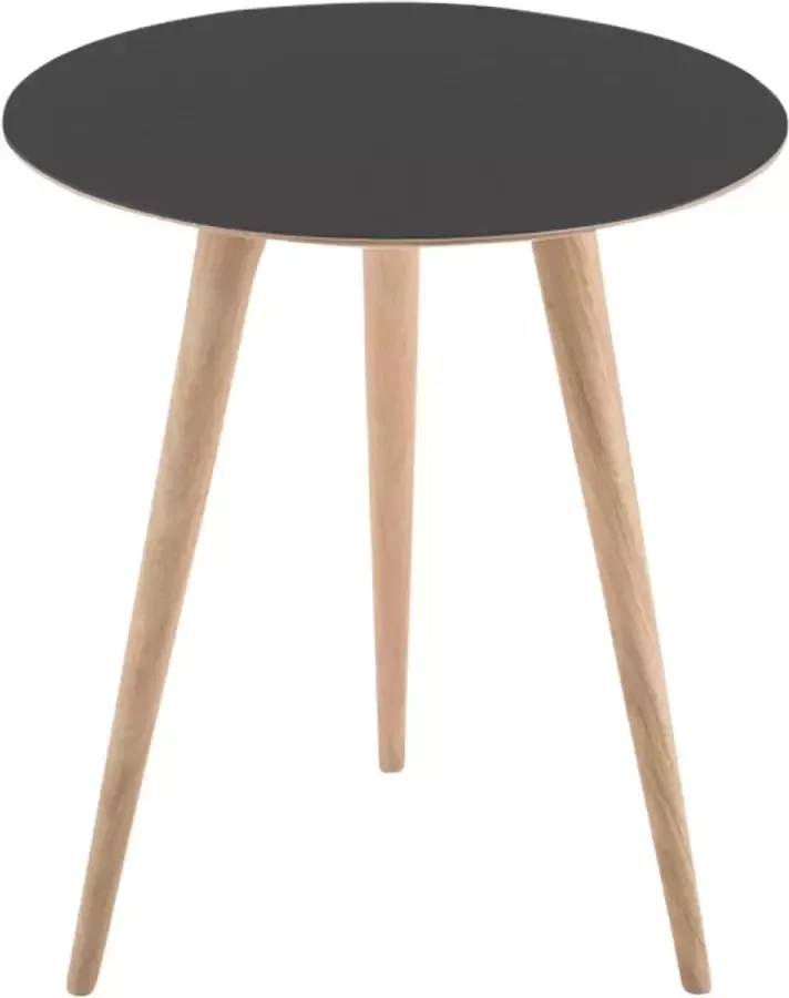 Gazzda Arp side table houten bijzettafel whitewash met linoleum tafelblad nero Ø 45 cm