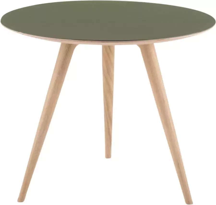 Gazzda Arp side table houten bijzettafel whitewash met linoleum tafelblad olive Ø 55 cm