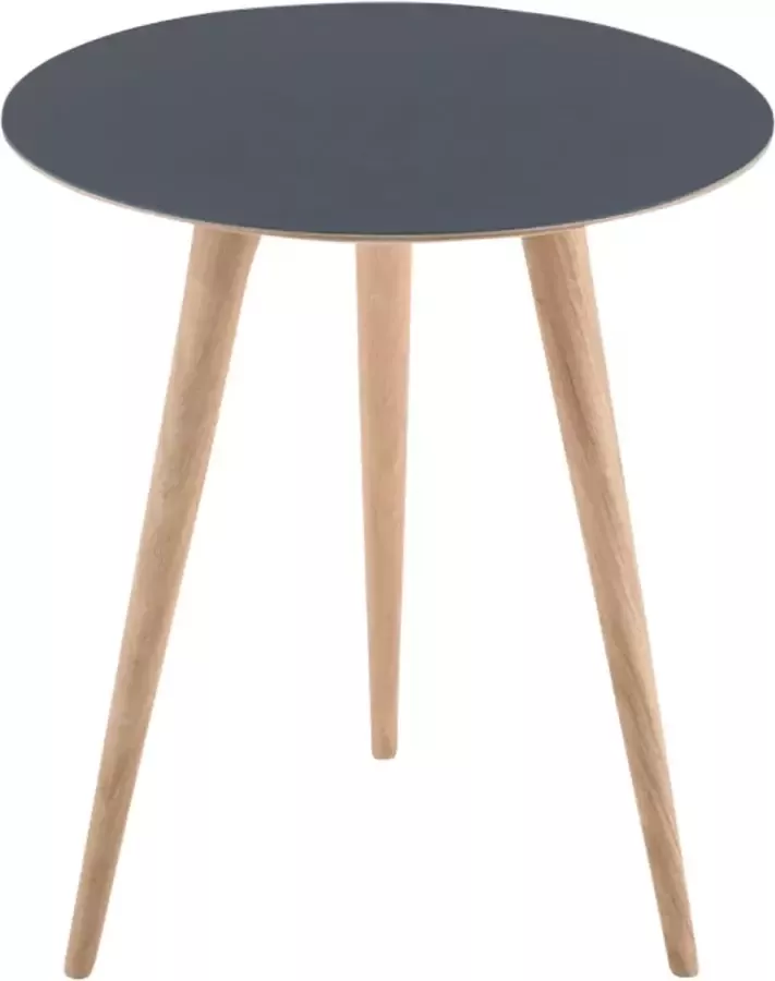 Gazzda Arp side table houten bijzettafel whitewash met linoleum tafelblad smokey blue Ø 45 cm
