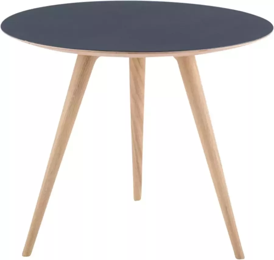 Gazzda Arp side table houten bijzettafel whitewash met linoleum tafelblad smokey blue Ø 55 cm