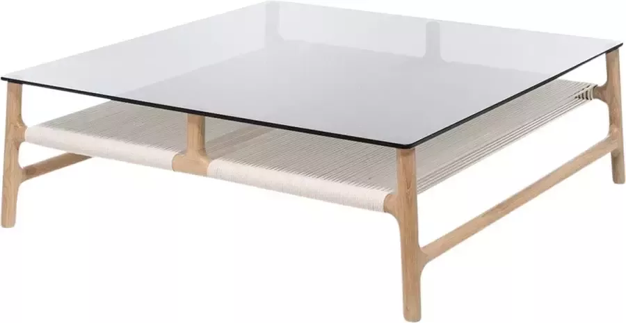 Gazzda Fawn coffee table houten salontafel whitewash met glazen tafelblad grey 90 x 90 cm - Foto 2