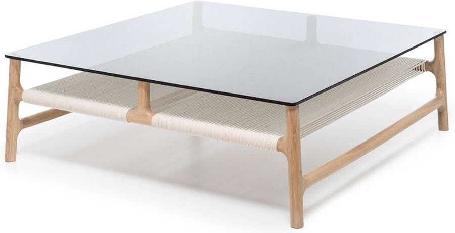 Gazzda Fawn coffee table houten salontafel whitewash met glazen tafelblad grey 90 x 90 cm - Foto 1