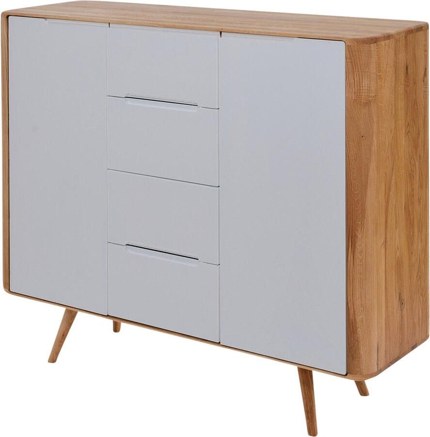 Gazzda Ena Dresser 135 Naturel Houten Dressoir Massief Eiken met 4 Lades 2 Deurs Ladekast Kast met Lades Scandinavisch Witte Frontjes 135 cm Breed