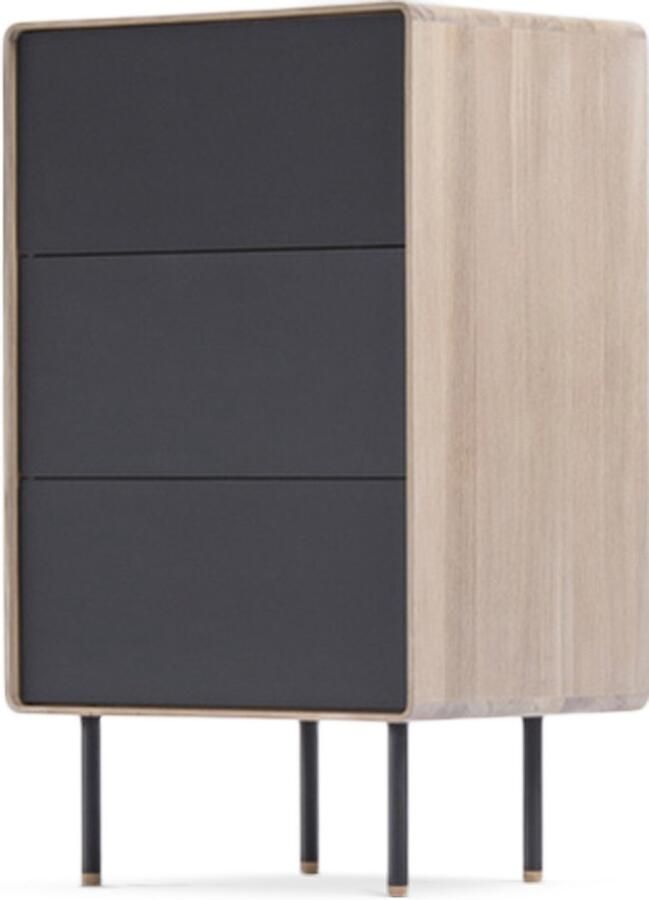 Gazzda Fina drawer houten ladekast whitewash met linoleum nero 60 x 100 cm