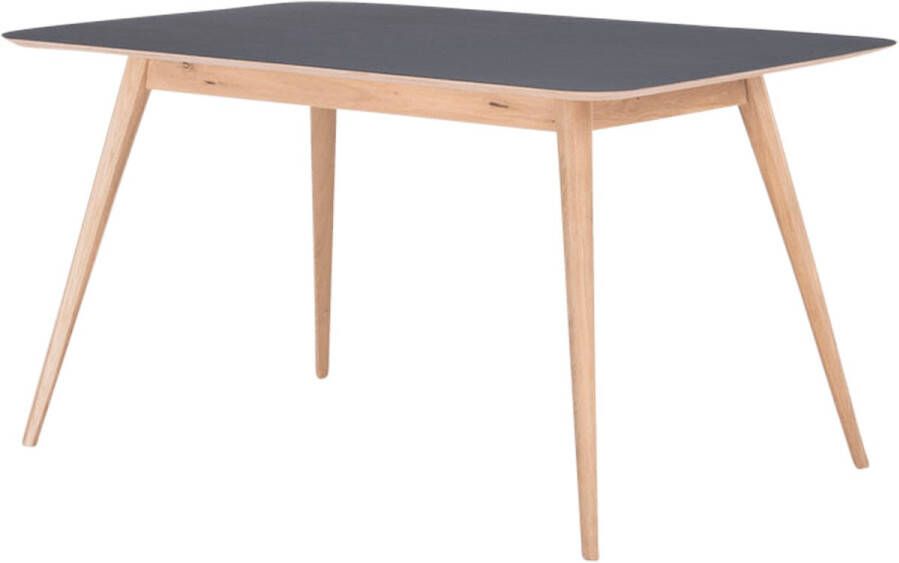 Gazzda Stafa table houten eettafel whitewash met linoleum tafelblad nero 200 x 90 cm