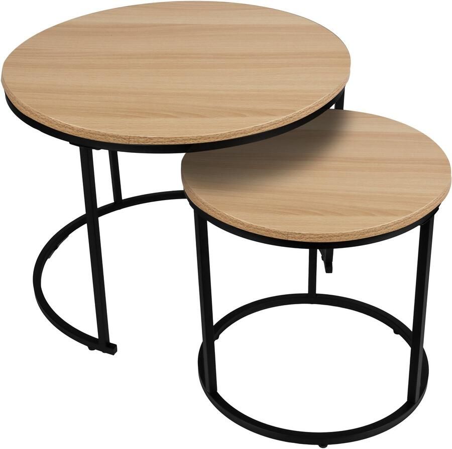 GDRN Salontafel Set van 2 – Licht Eiken Hout – Rond – 60x45 & 40x40 cm – Moderne Bijzettafels – Houten Tafelset