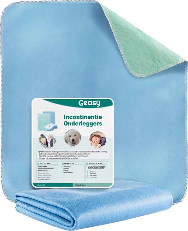 GEASY Wasbare Incontinentie Bed Onderlegger Incontinentie Bed Onderlegger Wasbaar Matrasbeschermer 60x90 CM Blauw Groen Puppy Training Pads Incontinentie Matrasbeschermer Incontinentie onderleggers