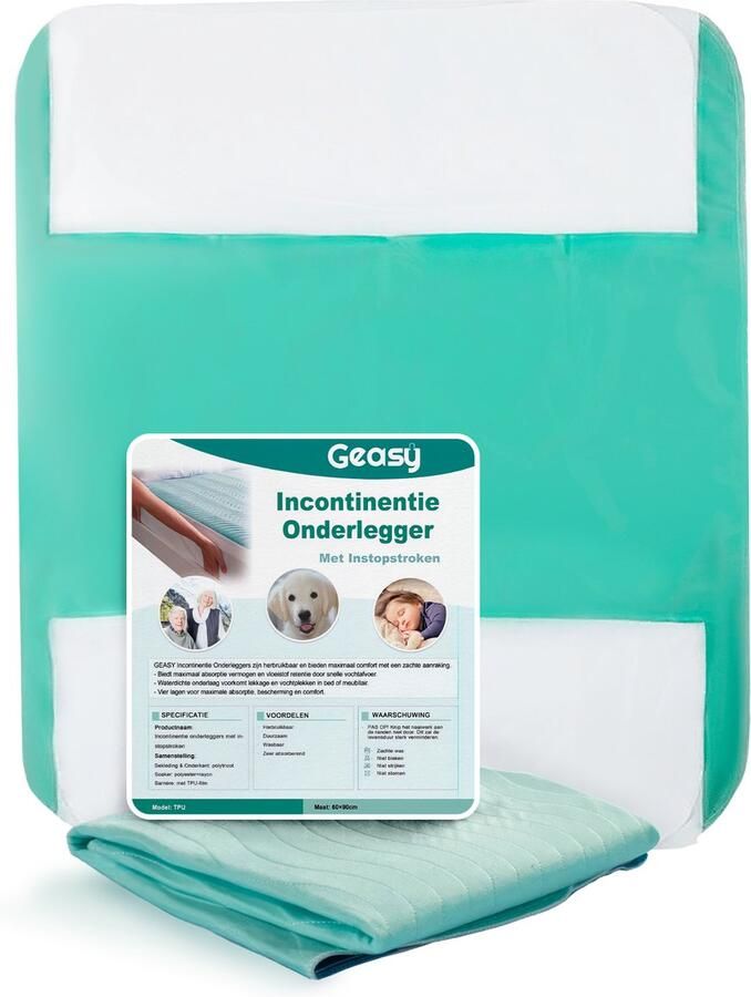 GEASY Wasbare Incontinentie Bed Onderlegger Incontinentie Bed Onderlegger Wasbaar met Instopstroken Matrasbeschermer 60x90 CM Blauw Groen Puppy Training Pads Incontinentie Matrasbeschermer Incontinentie onderleggers