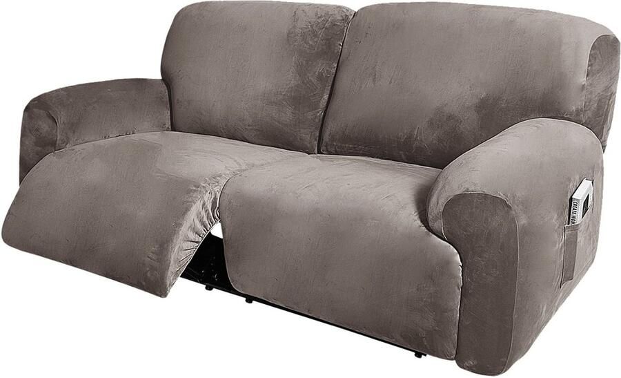 Gebin Extra brede 6-delige fluwelen fauteuil-stoelhoezen voor zitbreedte 190-254cm stretch-ontspanningsstoelhoes voor woonkamer met zijvak fauteuilbeschermer voor tv-stoel (taupe)