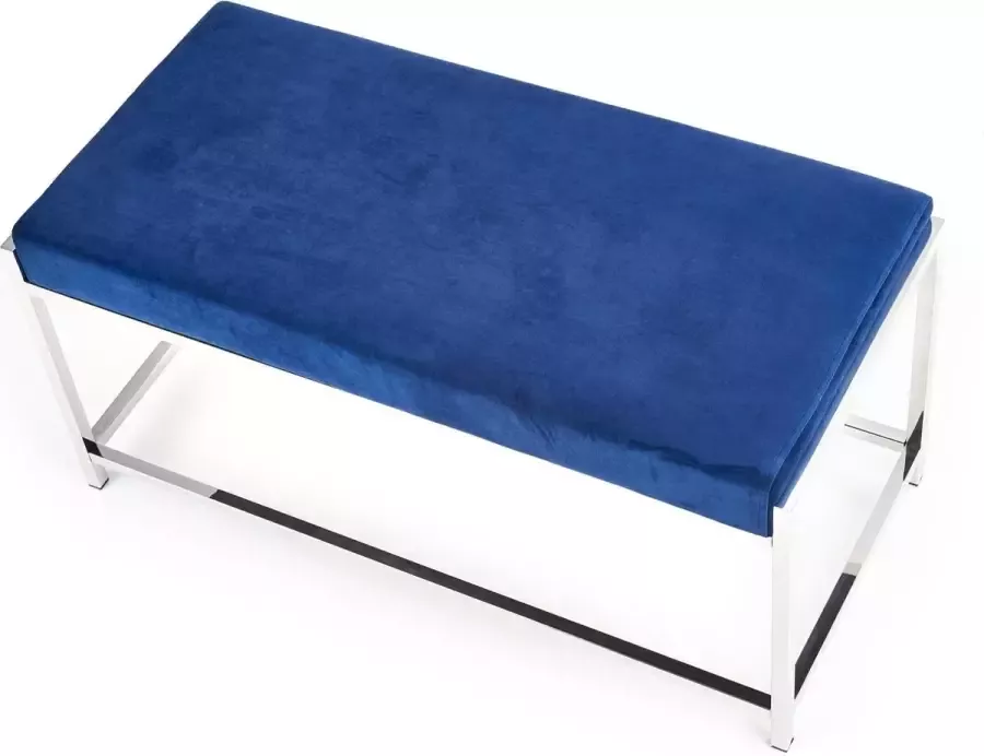 Gebor Bankje – Bank – Halbankje – Fluweel – Velvet – Staal – Chrome – Donkerblauw – Retro Look – Modern Design – 46x97x44cm
