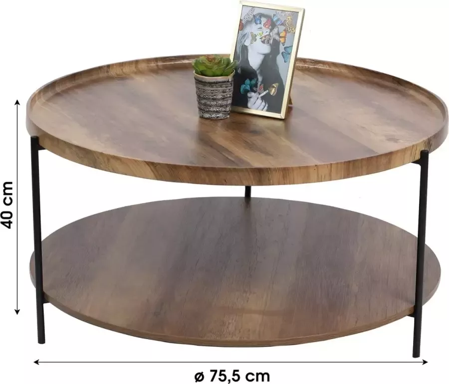 Gebor Bijzettafel 2 etages 2 verdiepingen Metaal Zwart Hout Rond Past in elk interieur Multifunctioneel