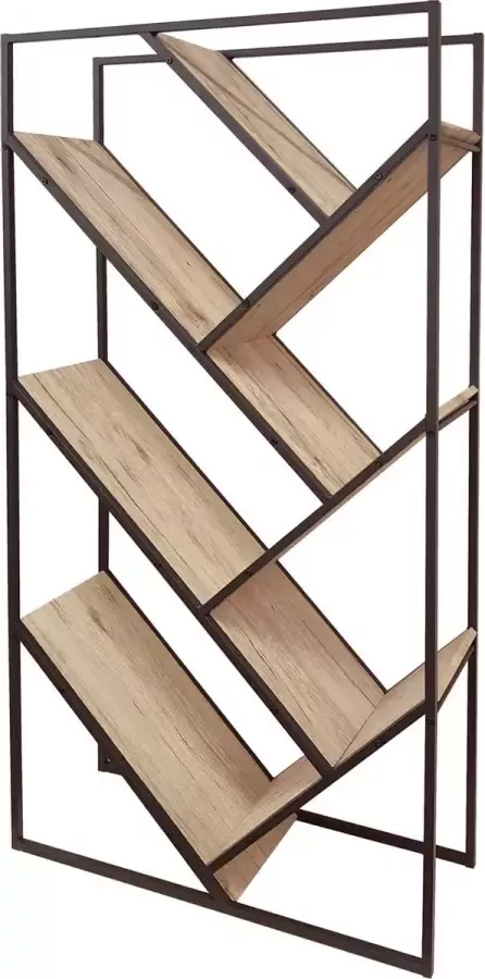 Gebor Bijzondere Wandkast – Boekenkast – Wijnkast – Industrieel – Stoer – Bijzonder Design – Naturel – Zwart – 80x30x160cm