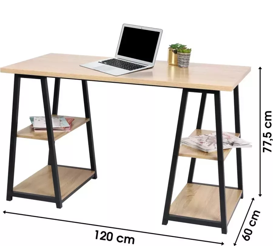 Gebor Bureau Buro Thuiswerk plek Scandinavische look Zwart Metaal Hout 4 planken Opgeruimd