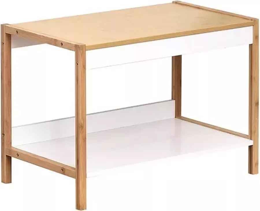 Gebor Design Bijzettafel met Bamboeframe en bovenzijde + 1 mdf plank Nuovo 43x60x34cm Tafel Woonkamer Meubel Slaapkamer