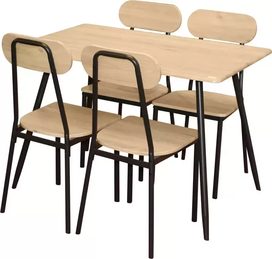 Gebor Eettafel Set – Met Vier Stoelen – Metaal – Zwart – Beige – Moderne Look – Strak Design – 110x70x75cm