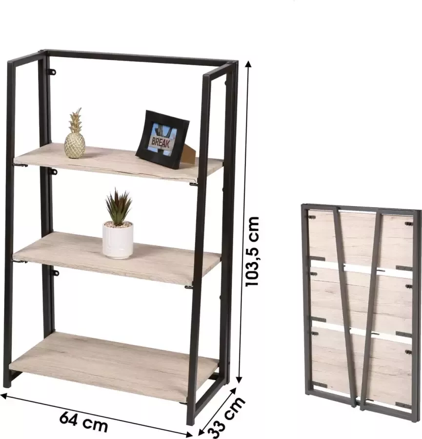Gebor Etagère Stellingkast Boekenkast Inklapbaar Opvouwbaar Hout Metaal Scandinavische look Industrieel Multifunctioneel 3 planken