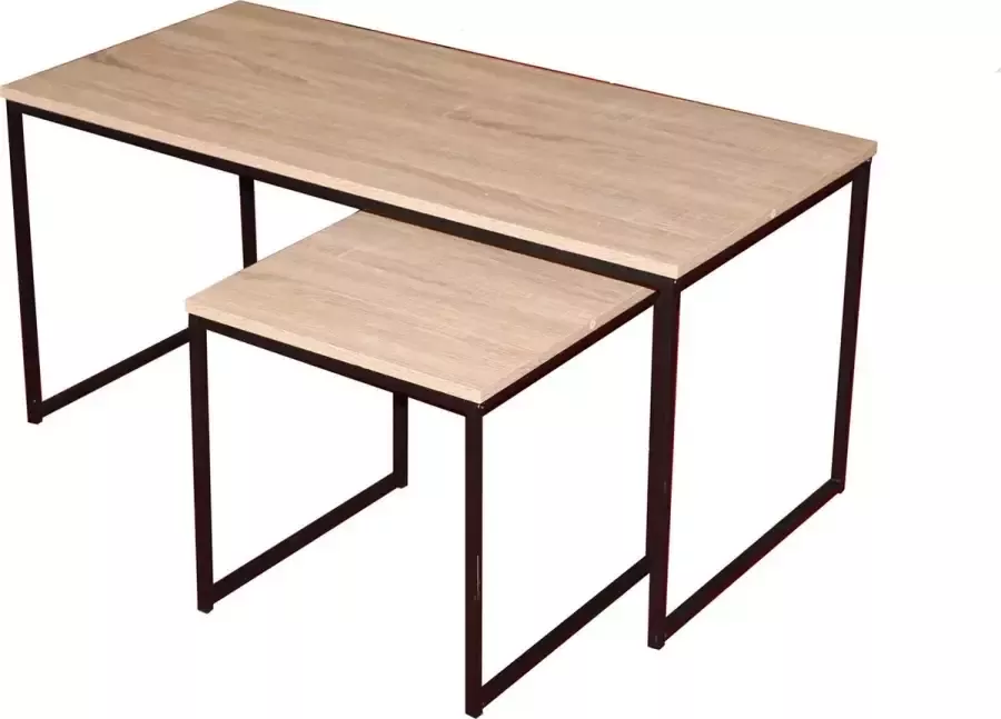 Gebor Industriële Salontafel met Bijzettafel Industrieel design MDF Hout Metalen frame – Interieur – Model Colorado – 48x100x48cm Woonmeubel