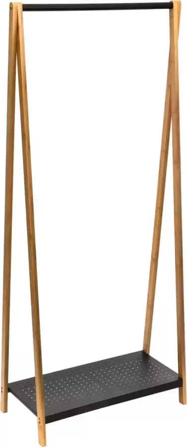 Gebor Kledingrek – Garderoberek – Met Hangstang en Plank – Zwart – Naturel – Metaal – Bamboe – Strak Design – 71x33 5x161cm