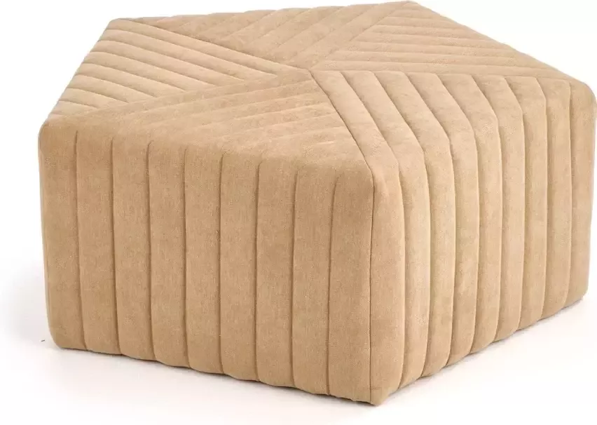 Gebor Lage Poef – Hocker – Stoffen Poef – Kruk Textiel – Zandkleur – Beige – Hexagon – Geometrisch – Minimalistisch Ontwerp – 80x80x35cm
