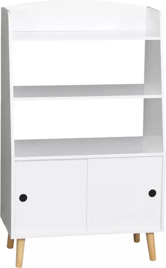 Gebor Leuke Kinder Boekenkast met Deurtjes – Wit – 93.4x58.5x30cm – Kinderkamer – Speelgoedkast – Boekenkast