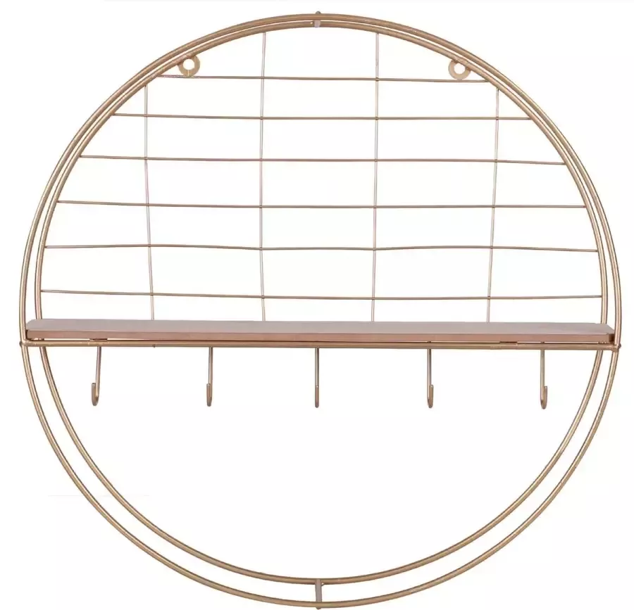 Gebor Moderne Gouden Wandrek met Haakjes en plankje – Decoratief – Modern Goud – 45x45cm – Kapstok – Foto rek Hangend