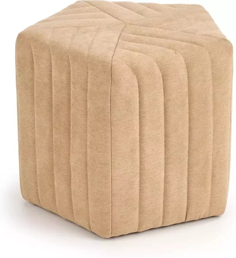 Gebor Poef – Hocker – Stoffen Poef – Kruk Textiel – Zandkleur – Beige – Hexagon – Geometrisch – Minimalistisch Ontwerp – 45x45x40cm