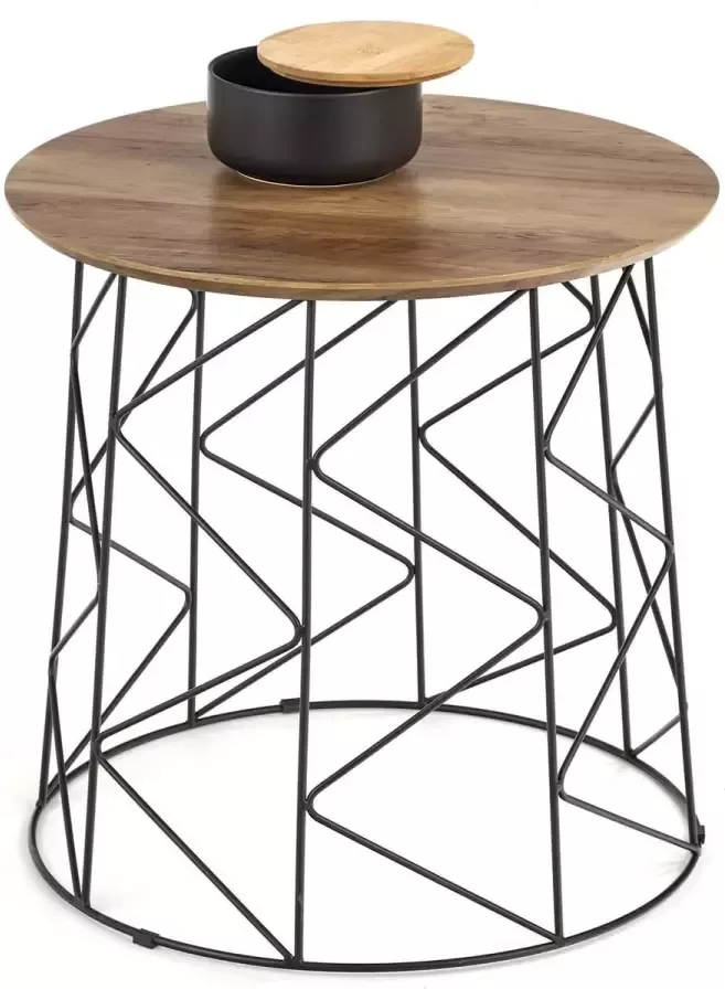Gebor Ronde Koffietafel – Bijzettafeltje – Walnoot– Glazen Blad – Vintage Look – Hollywood Regency Stijl – Staal – 50x50x50cm