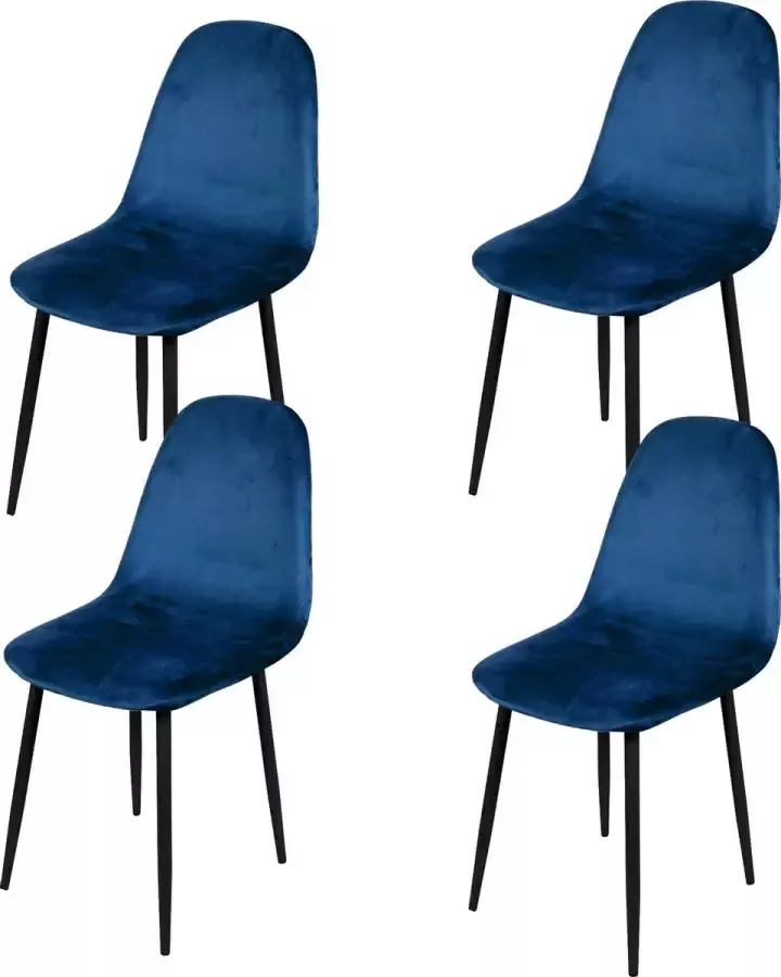 Gebor Set van 4 eetkamerstoelen fluweel – Model Inoui Modern Ontworpen Stoel – Blauw Velvet – Design – Fluweel Blauw