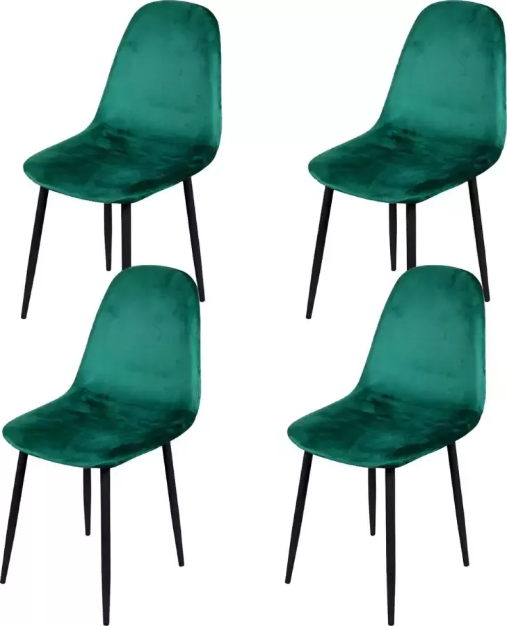 Gebor Set van 4 eetkamerstoelen fluweel – Model Inoui Modern Ontworpen Stoel – Groen Velvet – Design – Fluweel – Groen